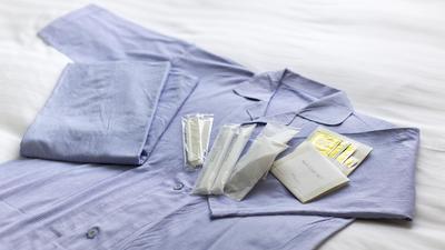 Nightware, toothbrush, comb, rasor, soap ,showercap and more is provided.